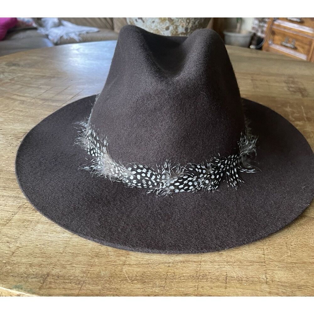 Unisex World Market Wool Fedora Hat Brown Feather Band One Size boho-inspired